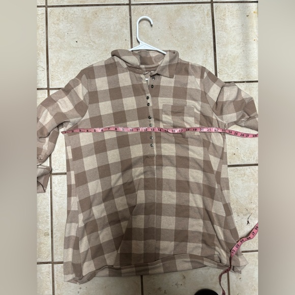 Soft Surroundings Mad about Plaid Flannel Tunic Popover Shirt Top Size XL Tan - Picture 5 of 6